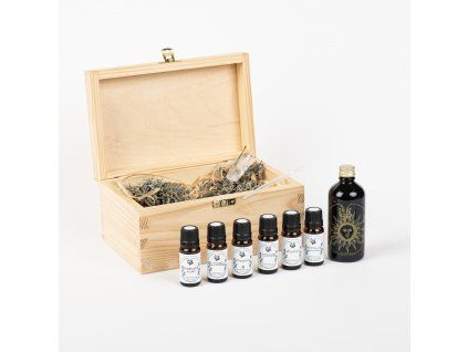Dárková dřevěna krabice s DIY sadou aromaterapie